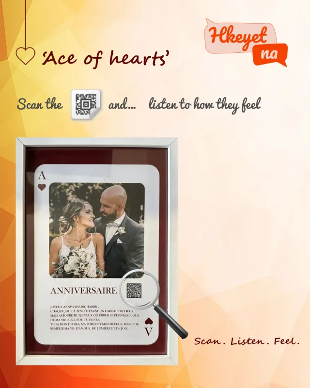 Hkeyetna warm-toned social artwork presenting an anniversary frame and scannable storytelling concept.