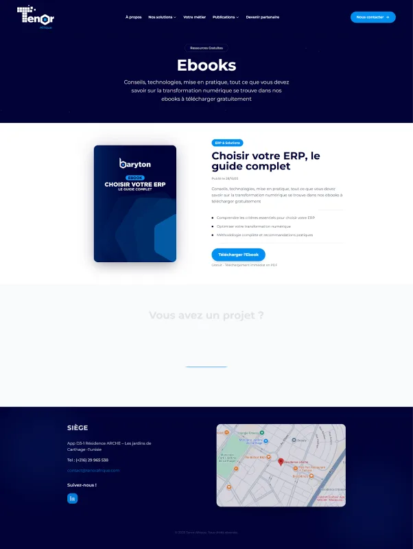 Tenor Afrique ebook page presenting an ERP selection guide.