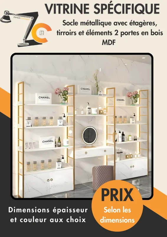 Zarrouk Concept branded poster presenting a glass display cabinet.