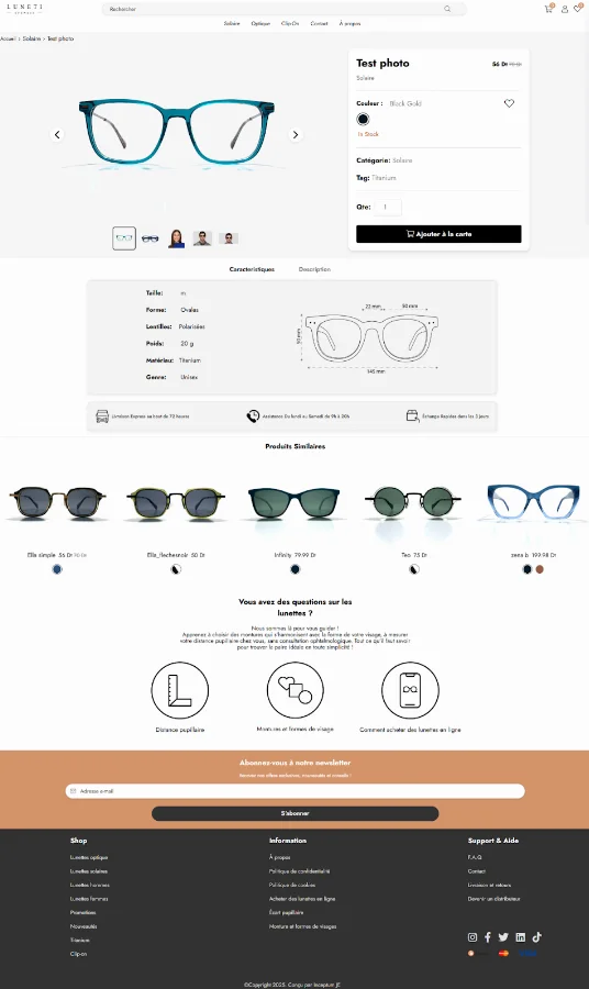 Luneti eyewear product-page design from the published project